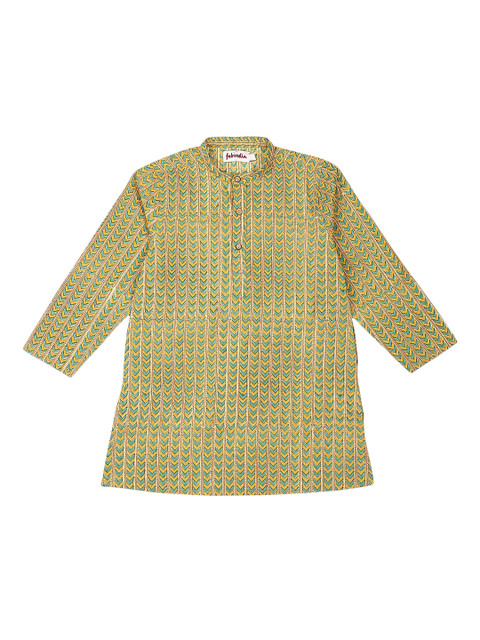 

Fabindia Boys Green Geometric Mirror Work Kurta