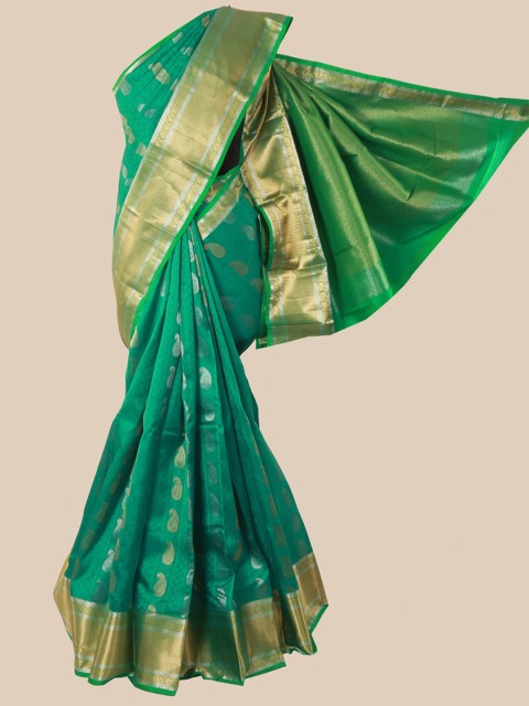 

Pothys Green & Gold-Toned Woven Design Pure Silk Kanjeevaram Saree