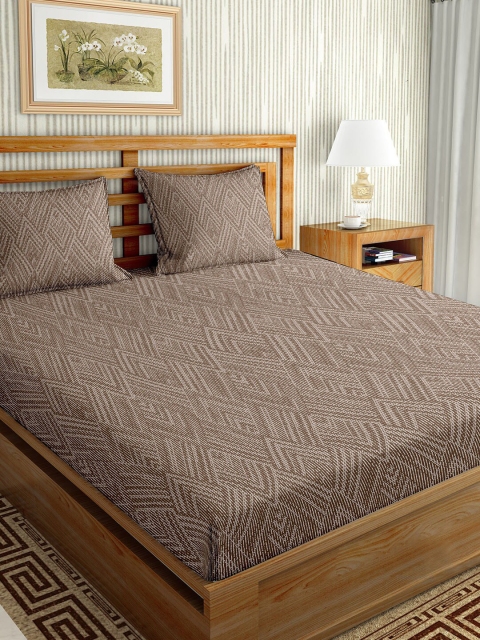 

BELLA CASA Brown Geometric 180 TC King Bedsheet with 2 Pillow Covers