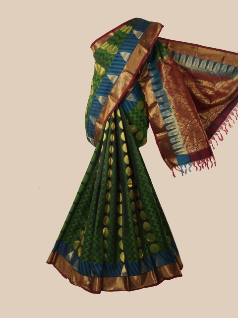 

Pothys Green & Blue Woven Design Zari Pure Silk Kanjeevaram Saree
