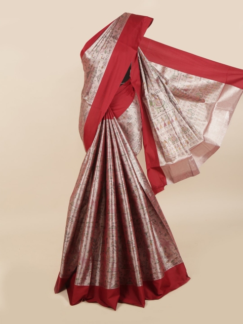 

Pothys Taupe & Rust Red Ethnic Motifs Saree