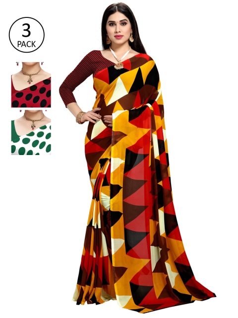 

KALINI Set Of 3 Multicoloured Poly Georgette Printed Sarees, Multi