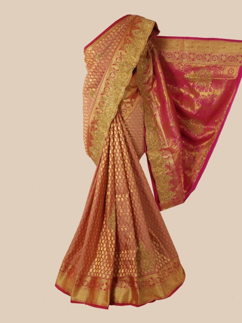 

Pothys Pink & Gold-Toned Woven Design Zari Pure Silk Kanjeevaram Saree