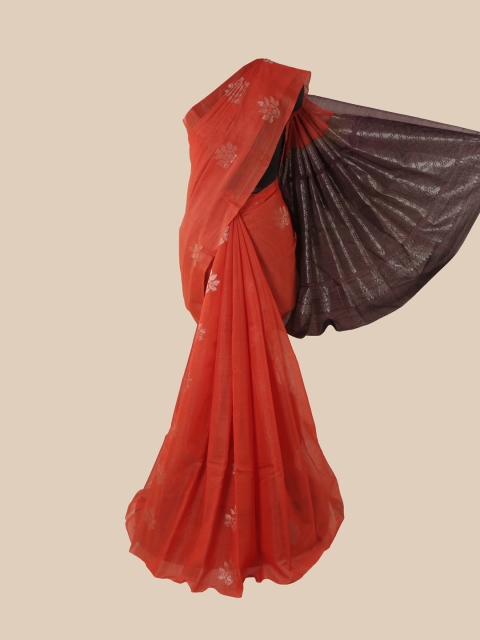 

Pothys Orange & Brown Ethnic Motifs Zari Pure Silk Kanjeevaram Saree