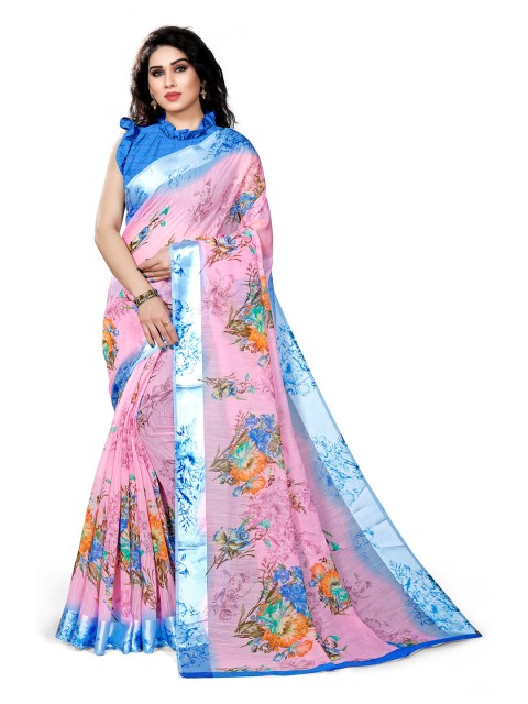 

KALINI Pink & Yellow Floral Bagh Saree