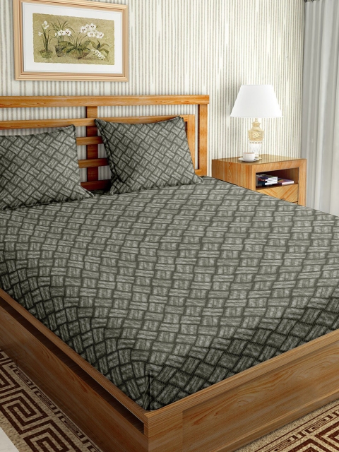 

BELLA CASA Green & Grey Geometric 180 TC King Bedsheet with 2 Pillow Covers