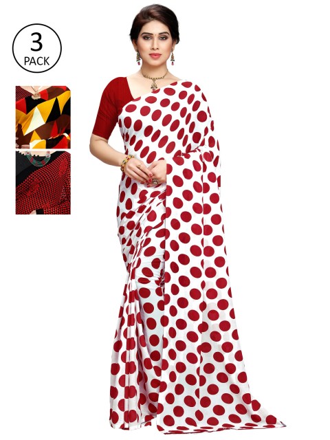 

KALINI Pack of 3 Poly Georgette Sarees, White