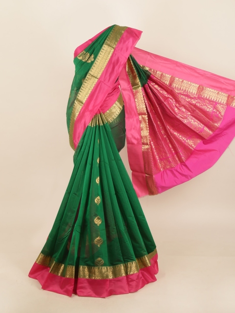 

Pothys Green & Pink Ethnic Motifs Woven Design Zari Saree