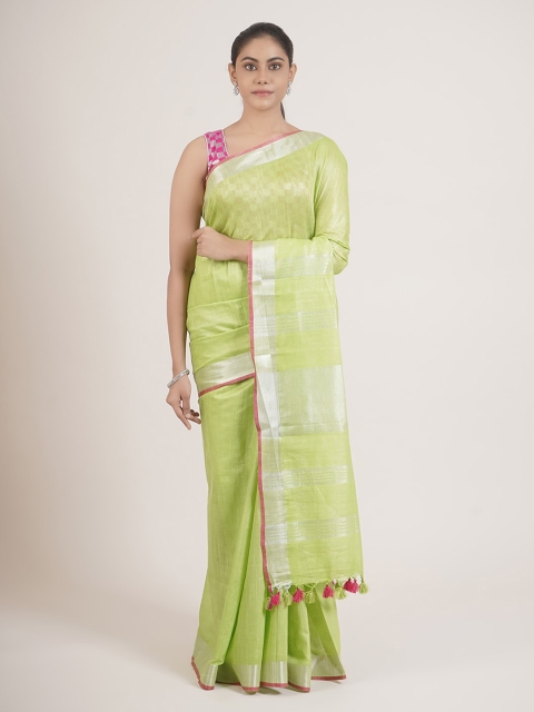 

Pothys Green & Pink Linen Blend Zari Detail Saree