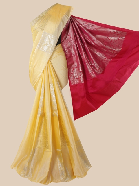 

Pothys Yellow & Red Floral Zari Pure Silk Kanjeevaram Saree