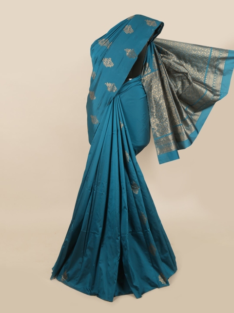 

Pothys Women Teal Blue & Gold Art Silk Woven Designed saree