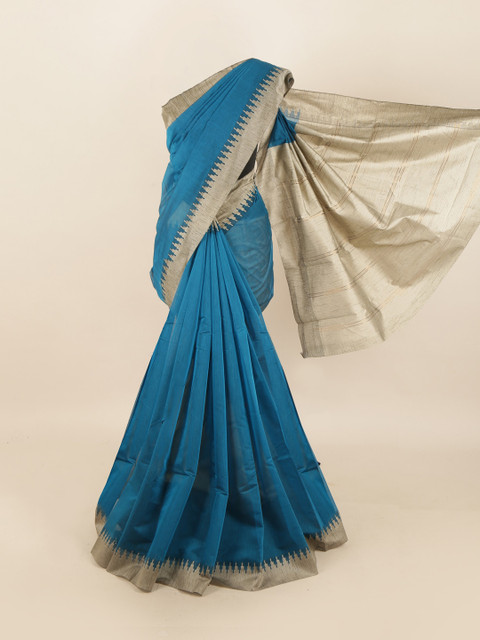 

Pothys Blue & Silver-Toned Silk Cotton Saree