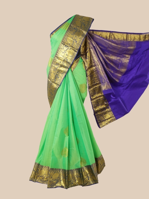 

Pothys Green & Blue Woven Design Pure Silk Kanjeevaram Saree