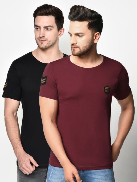 

ELEGANCE Men Set of 2 Maroon & Black T-shirts