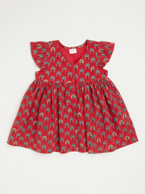 

Fabindia Red Floral A-Line Dress