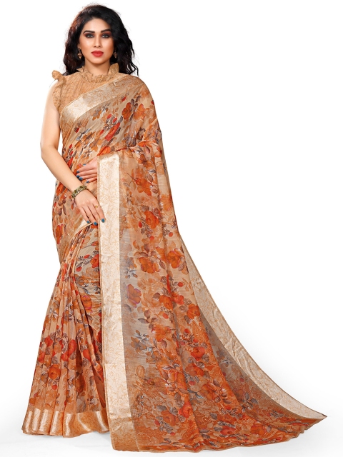 

KALINI Beige & Rust Floral Bagh Saree