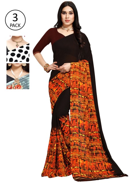 

KALINI Women Pack of 3 Printed Sarees, White