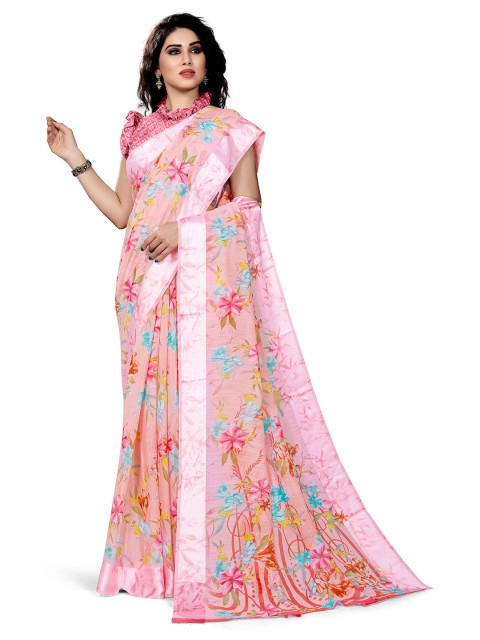 

KALINI Pink & Turquoise Blue Floral Bagh Saree