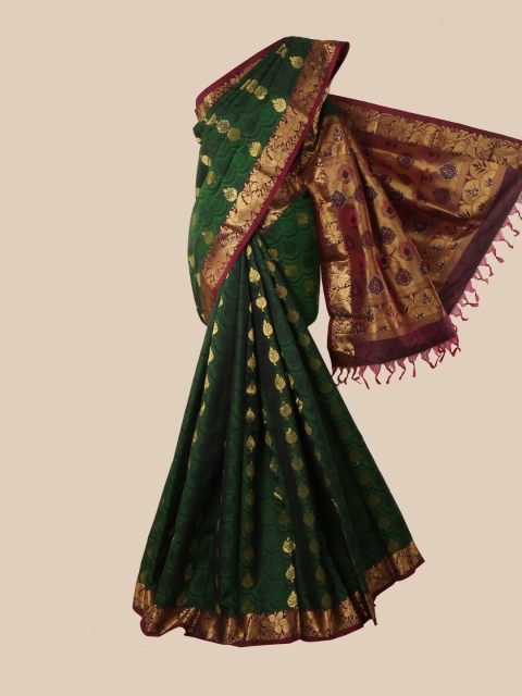 

Pothys Green & Gold-Toned Woven Design Zari Pure Silk Kanjeevaram Saree