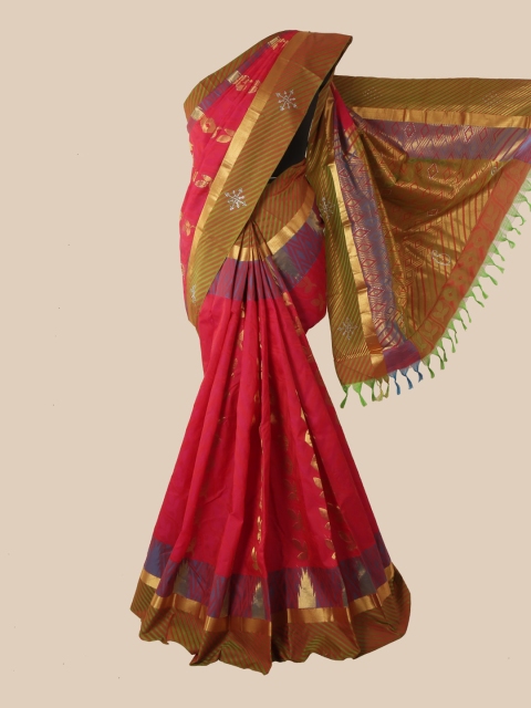 

Pothys Pink & Green Woven Design Zari Pure Silk Kanjeevaram Saree