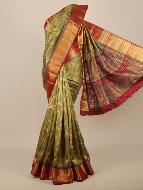 

Pothys Gold-Toned & Red Woven Design Zari Jute Silk Saree