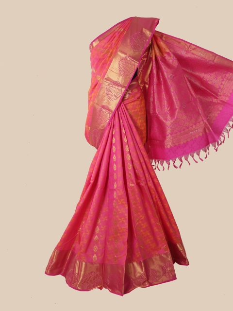 

Pothys Pink & Gold-Toned Ethnic Motifs Zari Pure Silk Kanjeevaram Saree