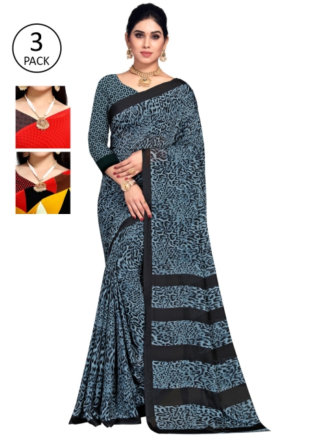 

KALINI Pack Of 3 Red & Blue Saree
