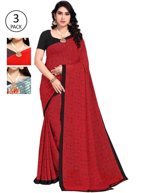 

KALINI Red & Black Pack of 3 Printed Sarees