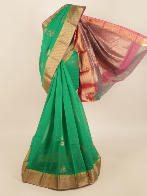 

Pothys Green & Golden Ethnic Motifs Zari Silk Cotton Saree