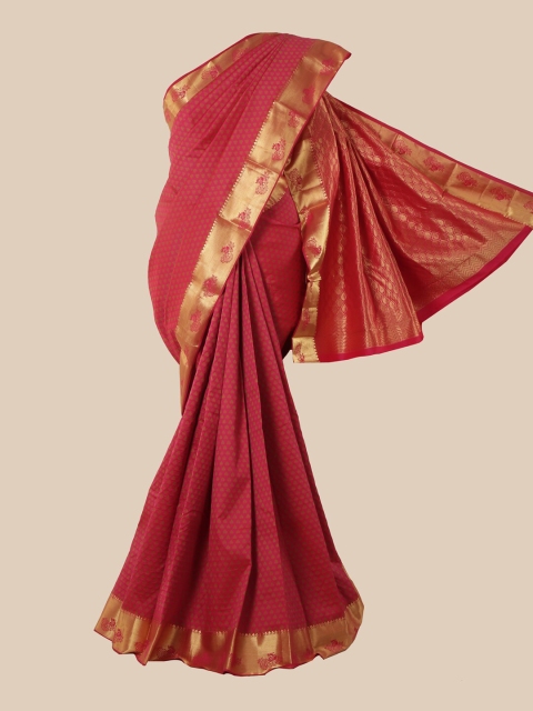 

Pothys Pink & Gold Ethnic Motifs Zari Pure Silk Kanjeevaram Saree