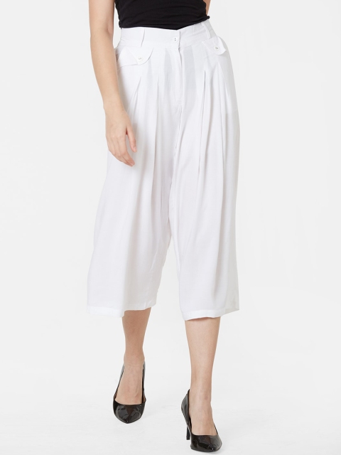 

ZOLA Women White Solid Pleated Culottes Trousers