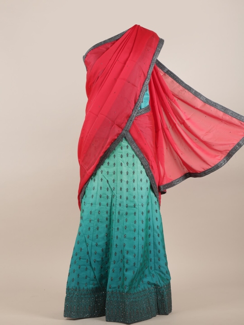 

Pothys Turquoise Blue & Pink Embellished Half & Half Saree