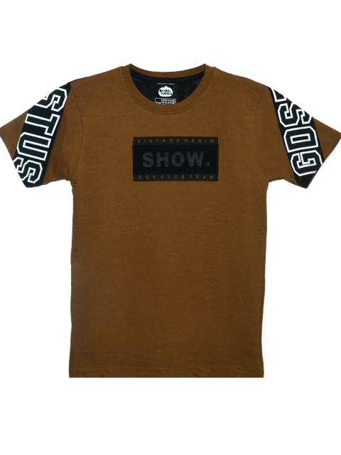 

ORANGE PUMPKKIN Boys Brown Typography Slim Fit T-shirt