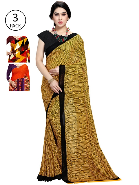 

KALINI Pack Of 3 Printed Saree, Orange