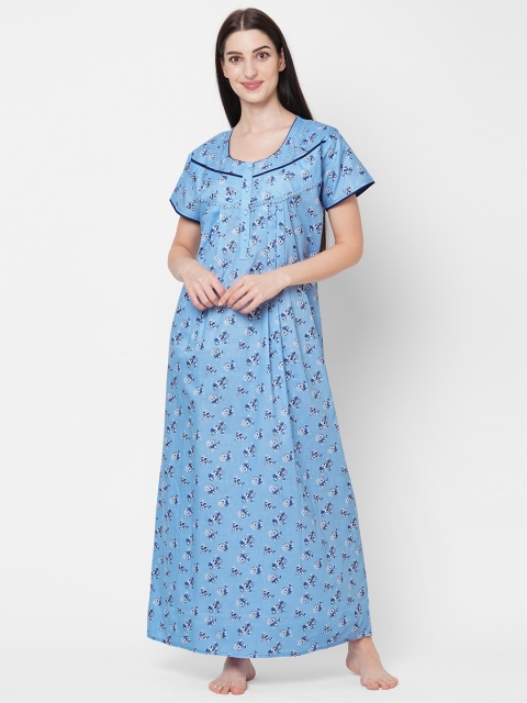 

Sweet Dreams Women Blue Printed Cotton Maxi Nightdress