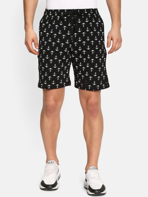 

V2 Value & Variety Men Black & White Printed Pure Cotton Mid-Rise Regular Shorts