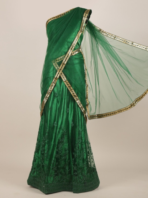 

Pothys Green & Gold-Toned Embellished Net Half Saree