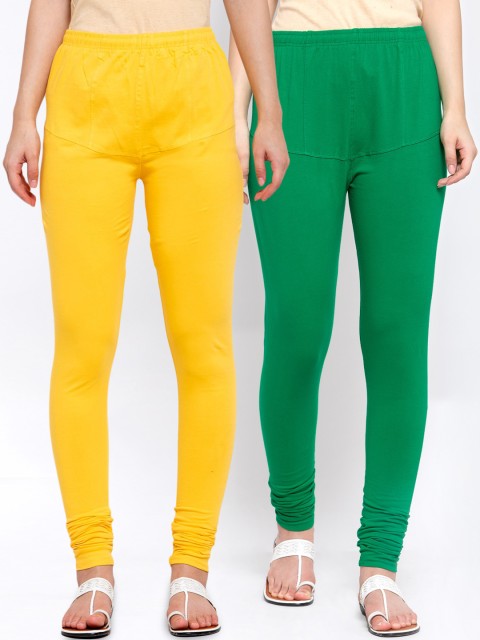 

KLOTTHE Women Pack Of 2 Churidar-Length Cotton Leggings, Yellow