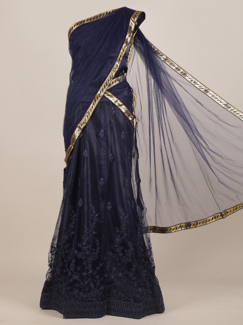 

Pothys Navy Blue Ethnic Motifs Net Half Lehenga Saree