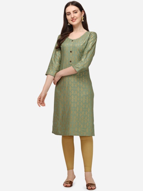 

Yuvraah Women Green Foil Print Kurta