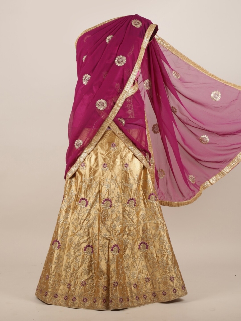 

Pothys Women Magenta & Gold Embellished Half & Half Saree
