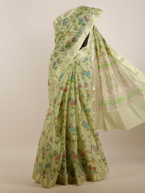 

Pothys Women Green Cotton Blend Floral Printed Saree