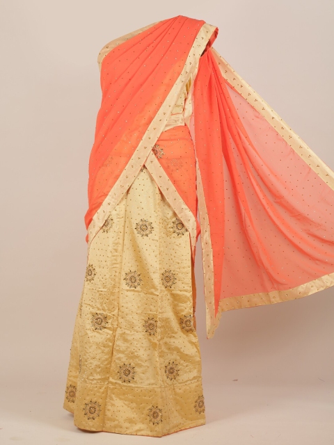 

Pothys Orange & Beige Embellished Half Saree