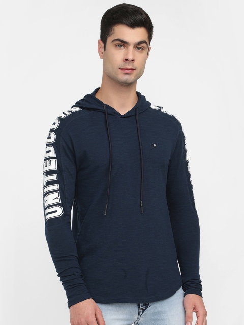 

V2 Value & Variety Men Navy Blue Typography Hooded T-shirt