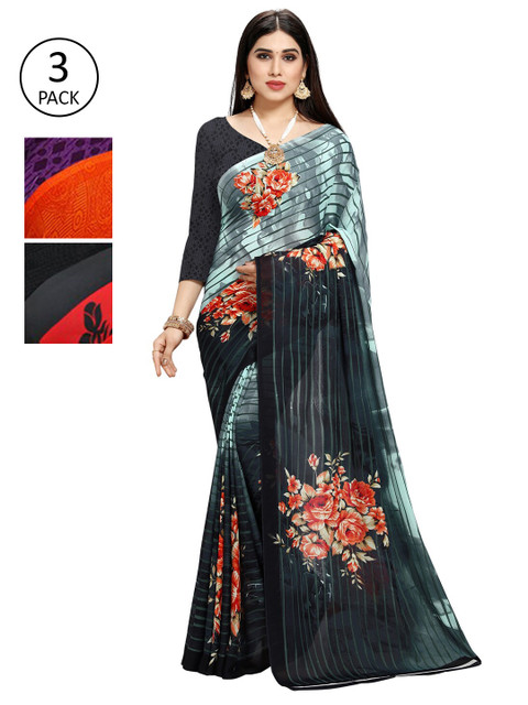 

KALINI Women Pack Of 3 Printed Saree, Red