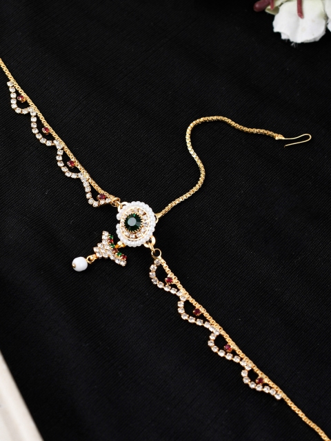 

Silvermerc Designs Gold-Plated Maroon & White Stone-Studded Mathapatti With Borla