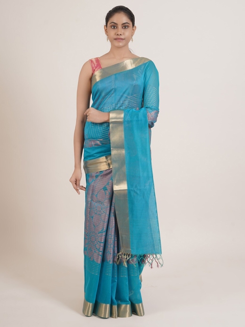 

Pothys Blue & Gold-Coloured Zari Woven Design Saree