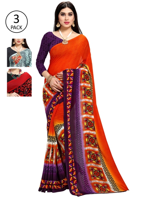 

KALINI Pack Of 3 Printed Saree, Orange