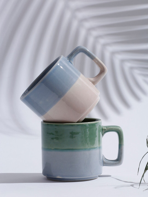 

Fabindia Blue & Pink Printed 2-Pieces Ceramic Glossy Cups Set