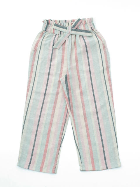 

Lil Lollipop Girls Beige & Blue Striped Cropped Palazzos